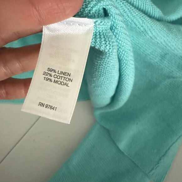 J Jill Cardigan Sweater Womens Size MP Blue Open Front Linen Blend Cropped New - Picture 7 of 9